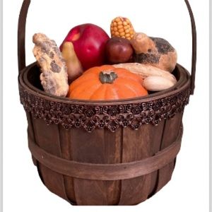 Harvest Bushel Basket NEW Wooden Handle Ornate 6.5 x 9 x 12.5 inches